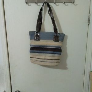 Leather and macrame striped shoulder bag
